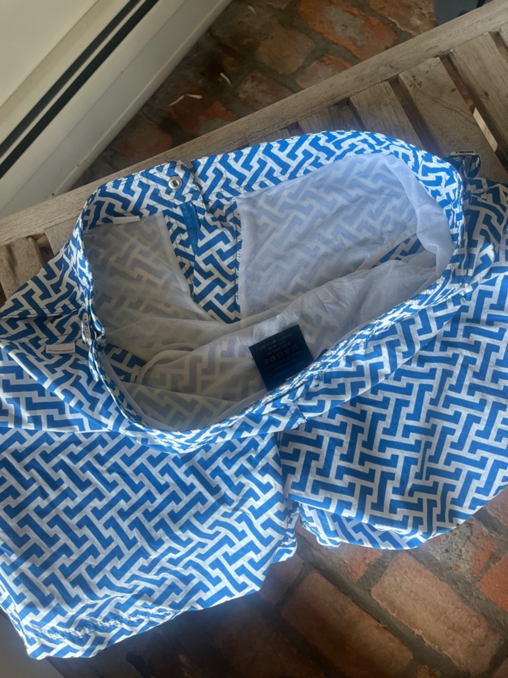 Orlebar Brown Bulldog Swim Shorts Blue White Geometric Print Size 34 - Picture 13 of 16